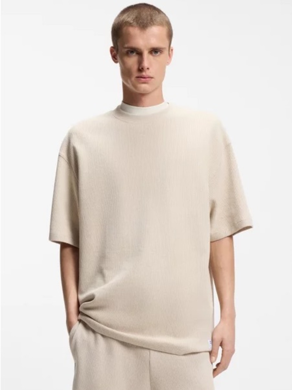 HUGO WAFFLE-STRUCTURE T-SHIRT IN A COTTON BLEND iXL